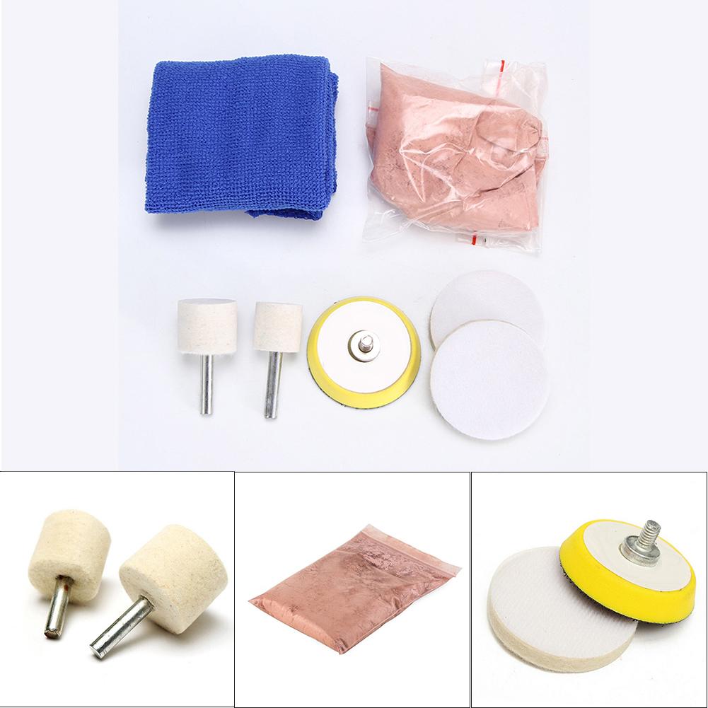 8Pcs/Set 50g Cerium Oxide Powder Watch Glass Screen Polishing Kit Cleaning Scratch Removal Polishing Backing Pad