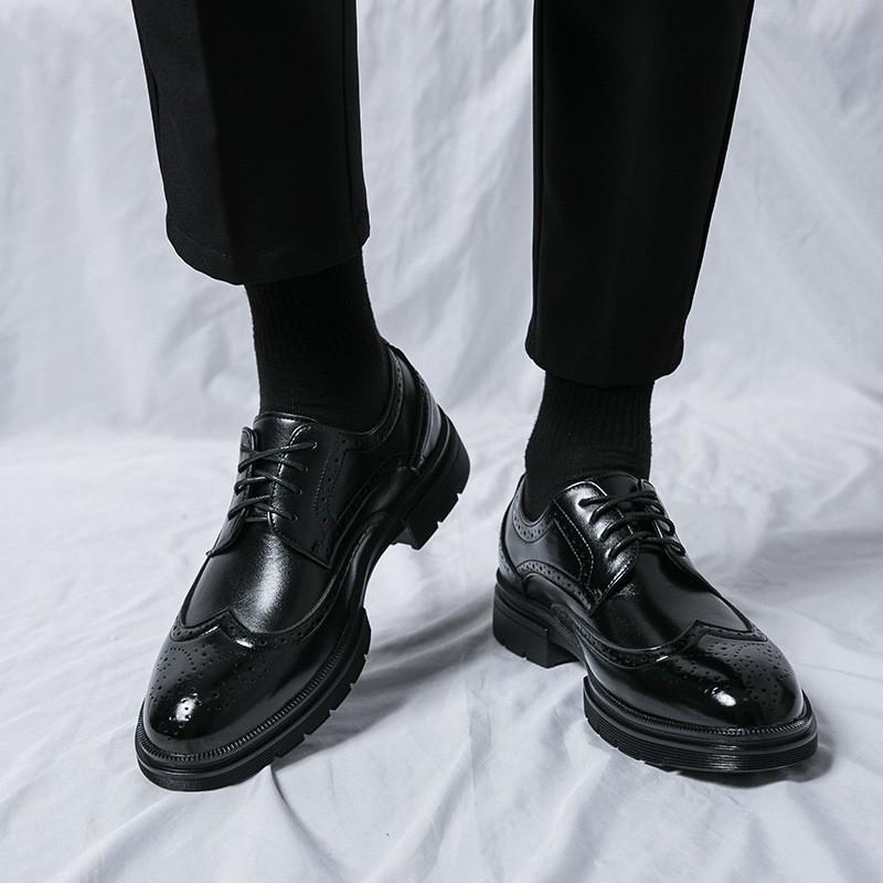 Mens Wide Width Dress Shoes Size 38-46 Brown Black PU Leather Brogue Loafer Business Casual