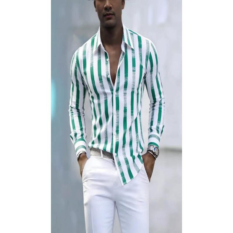 Camicia Casual da Uomo a Maniche Lunghe a Righe