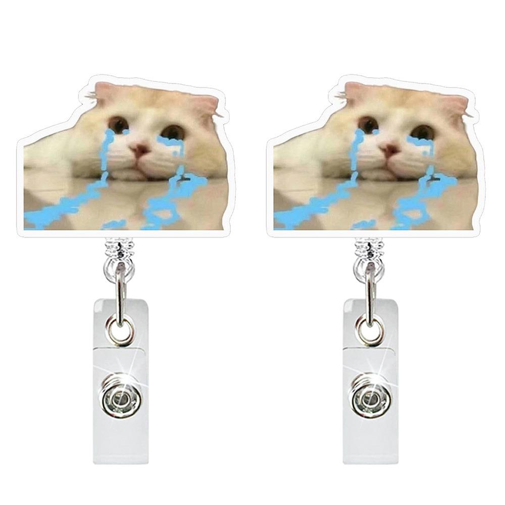 

2pcs Funny Cat Keychain Memes Series Alligator Badge Reel Clip Unique Cat Bag Pendant Student Style 5