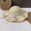 Women's Wide Brim Straw Hat with Lace Bow - Summer Beach Vacation Sun Protection
