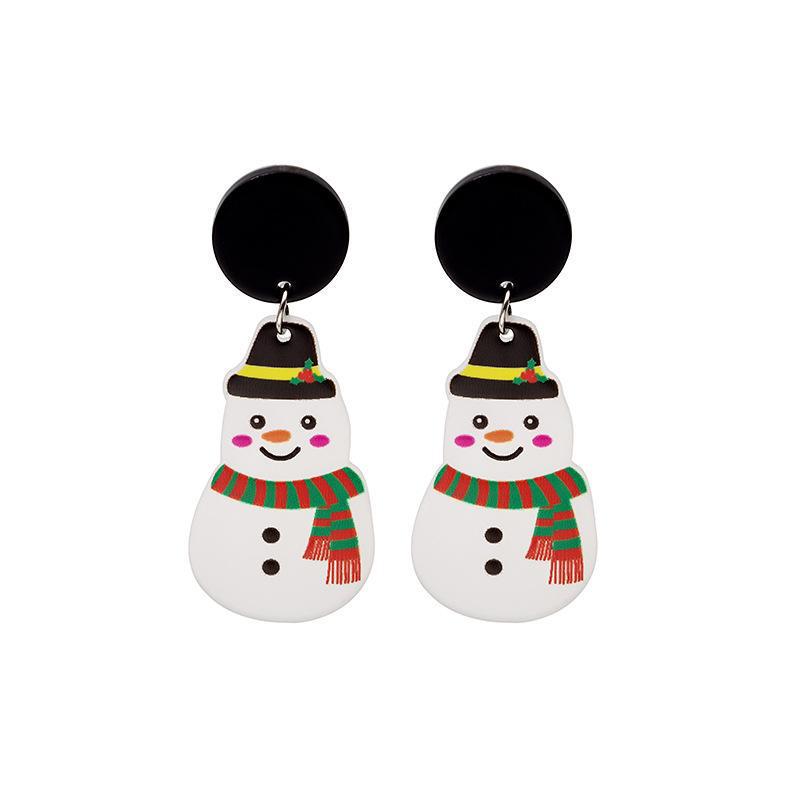 925 Sterling Silver Cartoon Christmas Earrings: Cute Bell & Snowman Acrylic Dangle Design