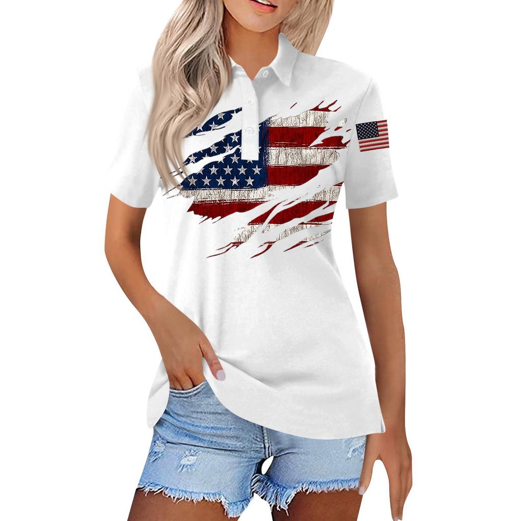 Women's Fashion Casual Lapel Short Sleeve Printed Shirt Women's Button Up Tops