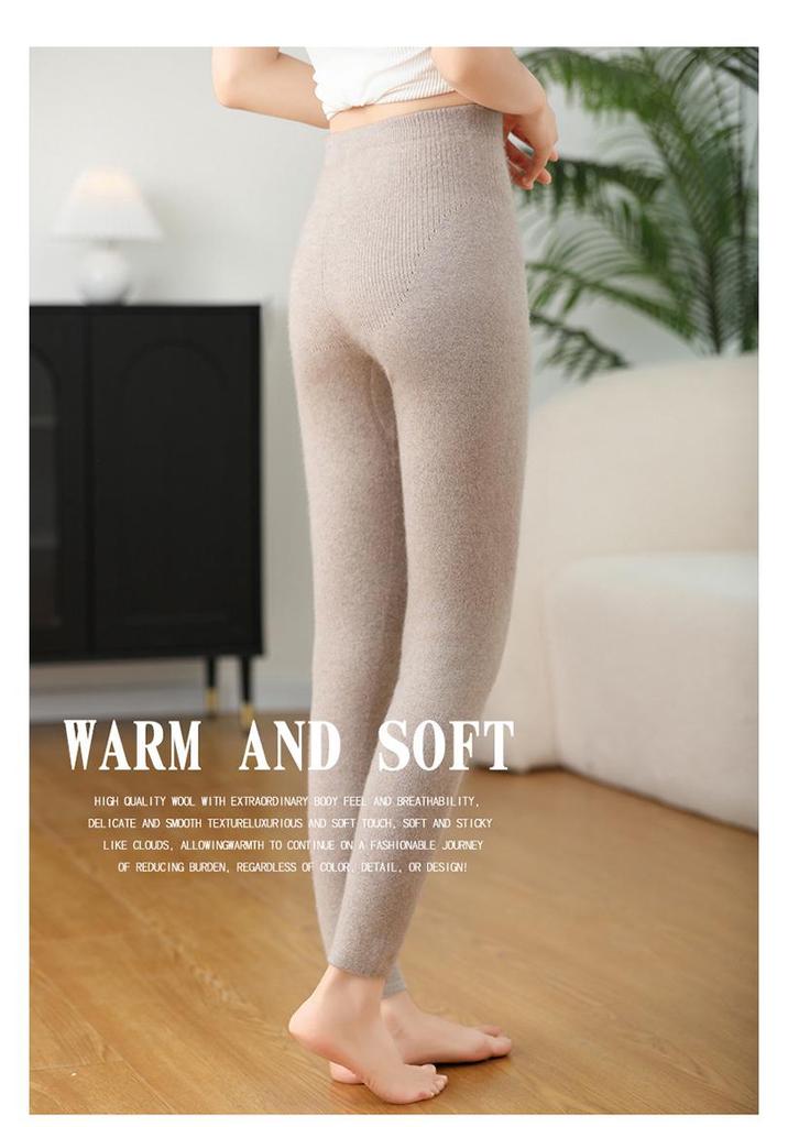 Women's Cashmere High-Waisted Slim-Fit Leggings - Chic and Thick for Autumn/Winter, Wearable Outside for Warmth.