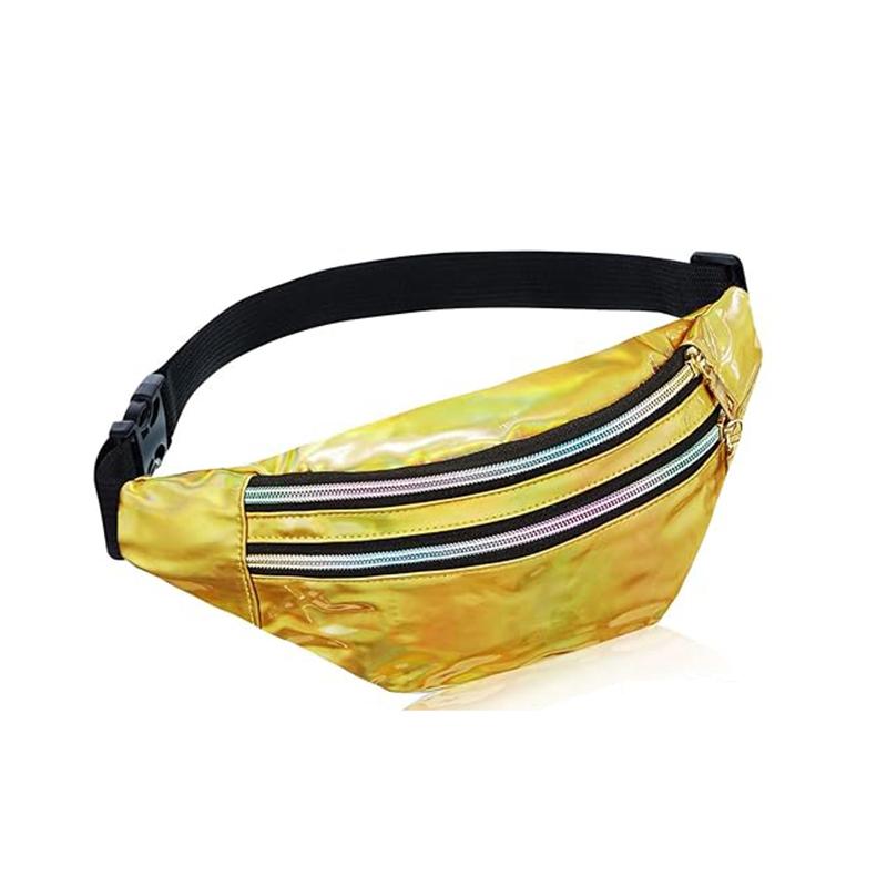 Sac Banane Holographique étanche - Sport, Voyage, Festival, Avec Poches Et Ceinture Réglable, Couleur Argenté Métallisé - 11