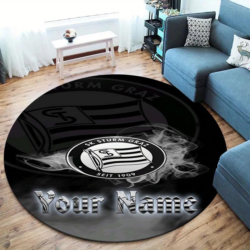 Sk Sturm Graz Crest Custom Name Round Area Rug Carpet Rug For Living Room Bedroom Sofa Playroom Decor Nonslip Floor Mat