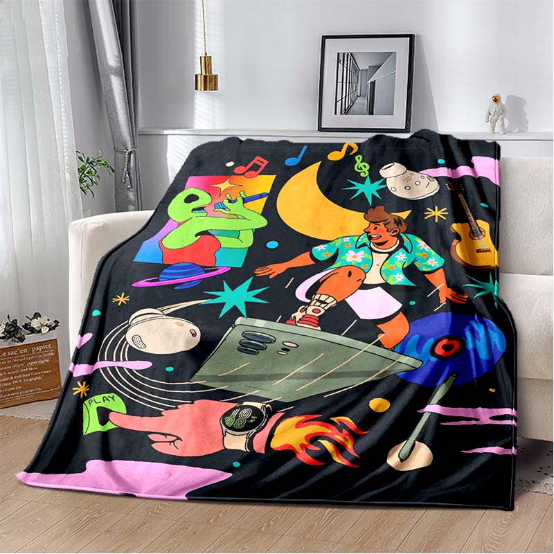 Paris Cubist Abstract Eiffel Tower Guitar Woman Figure Print Soft Flannel Throw Blanket Warm Sofa Couch Bed Home Decor Cover For Travel Art Lovers