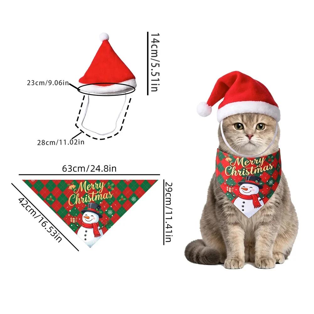 Holiday Dog Scarf Bibs 2Pcs Christmas Plaid Bandanas Puppy Pet Grooming Accessories For Cats Dogs Christmas Gift Supplies