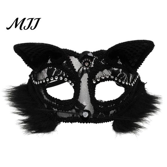 Festive Cat Costume Accessory Halloween Masque Half Face Lace Masquerade Funny Fox Animal Cosplay for Carnival Ball Party Accessories