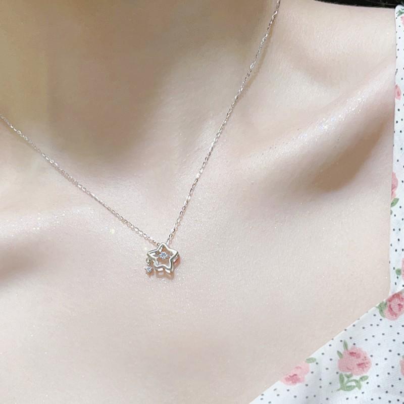 925 Silver Heart Pendant Necklace with Cubic Zirconia - Star Design Romantic Jewelry for Women Valentine's Day Gift