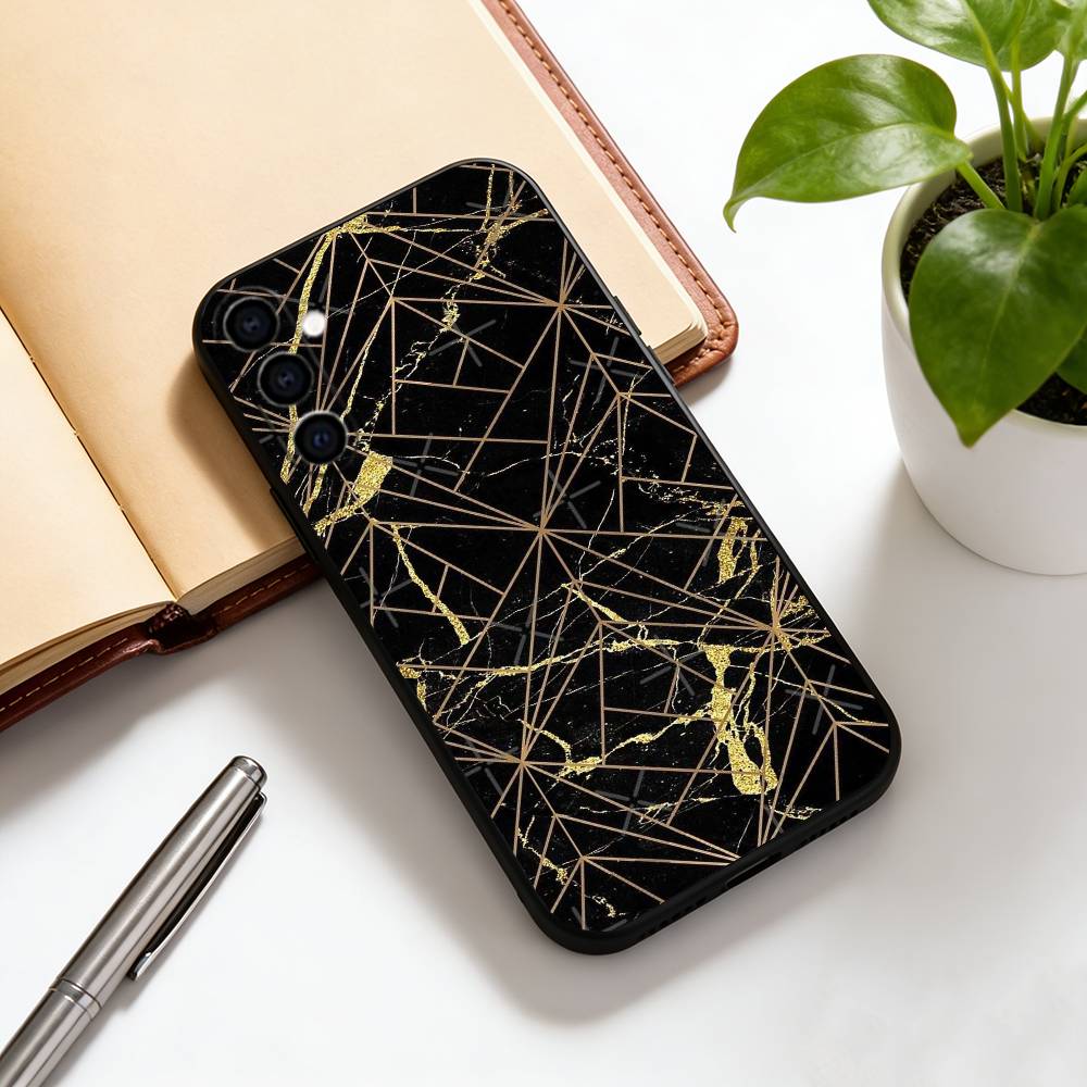Fashion Geometric Marble Phone Case For Samsung Galaxy A73,A72,A71,A70,A53,A52,A51,Soft Silicone Black Cover