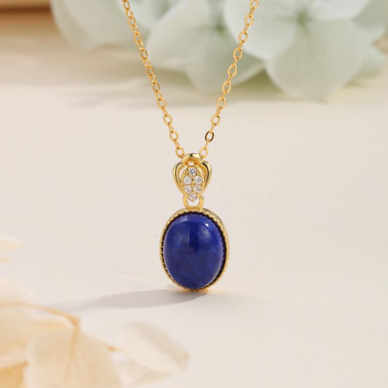Vintage lapis lazuli necklace women's sterling silver s925 oval egg surface simple high-end collarbone chain niche design daily jewelry gift