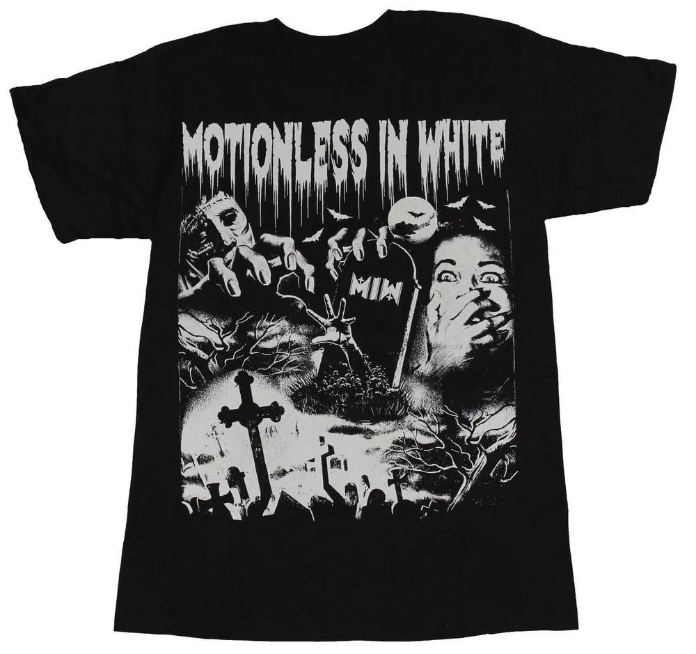 MOTIONLESS IN WHITE Группа Могила Хэллоуин ЧЕРНЫЙ Полный Размер S-5XL Унисекс Футболка XXXXL