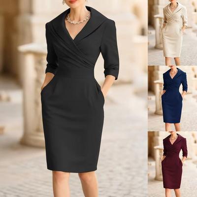 Spring Summer Solid Color Work Dress, Elegant Business Casual Commute Fashion Women Dress