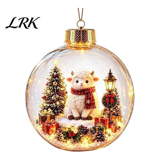 Winter Theme Party Supplies 3D Christmas Animal Faux Crystal Ball Ornament, Lighted Acrylic Hanging Decor Warm Light Scenes with Hedgehog Penguin