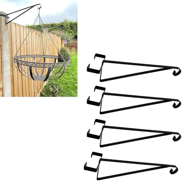 Household Flower Basket Support Arm Set of 4 for Fence Post, Metal Holders for 16 Inch Baskets, Balcony Display with Open Outdoor Spacing