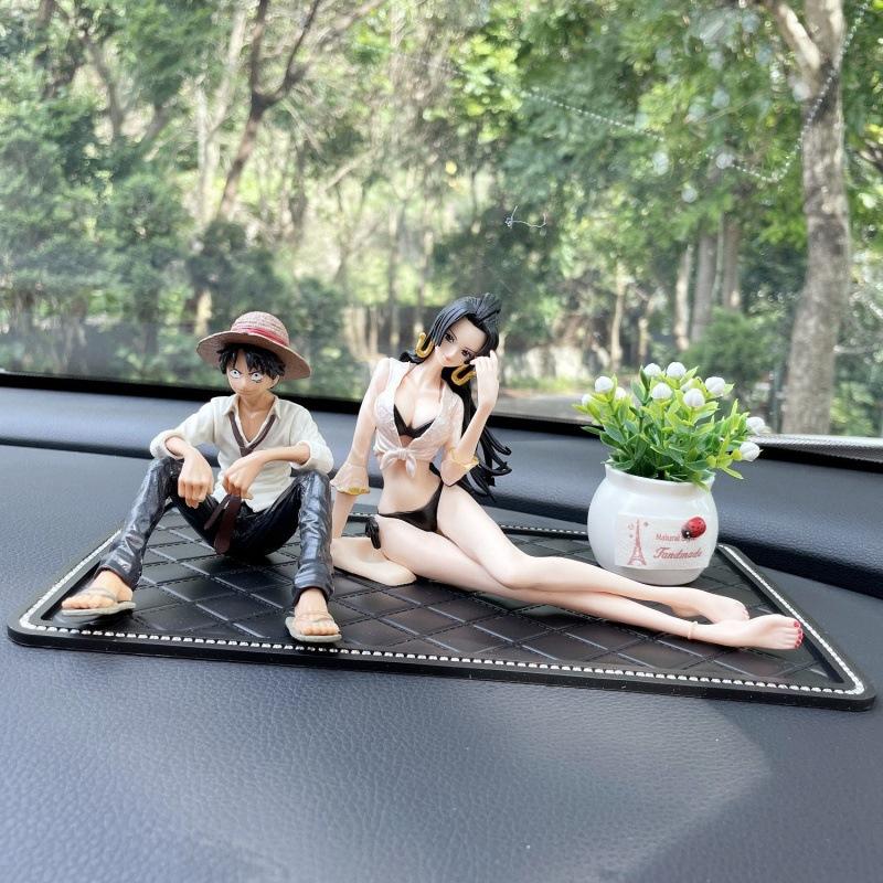 Hot Anime One Piece Figures Boa Hancock Sitting Posture Swimsuit Luffy Instant Noodles Car Decoration PVC Model Doll Toy