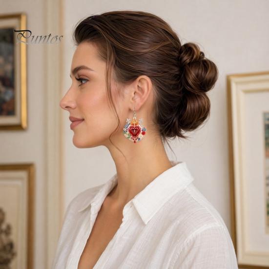 Lightweight Comfortable Earrings 1 Pair Faux Crystal Heart Earrings, Red Baroque Drop Earring, Attention To Detail Large Dangle Victoria Halloween
