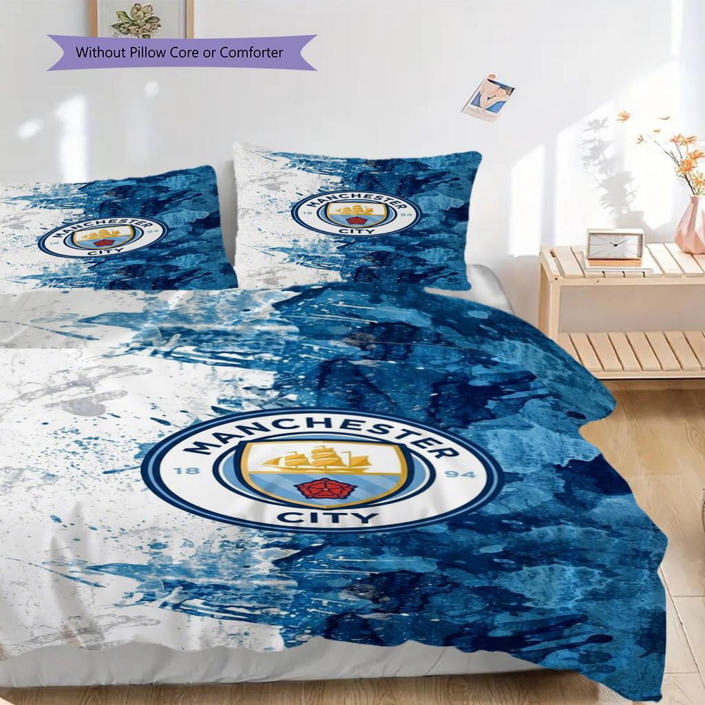 Manchester City Emblem Bedding (1 * duvet cover + 2 * pillowcase, without core) 2DFlat Soft and comfortable Bedding set Duvet cover and pillowcase