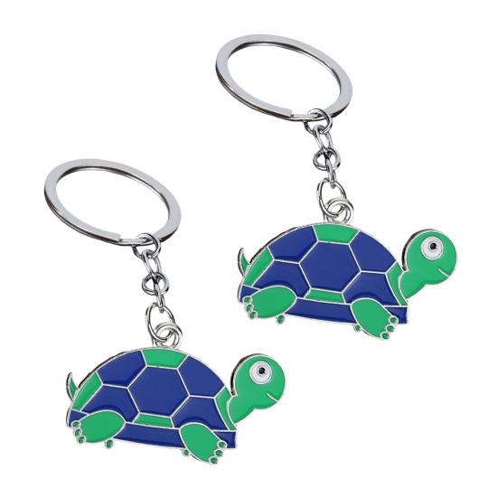 2Pcs Keychain Pendant Metal Chain Design Cartoon Key Ring with Turtle Shape Enamel