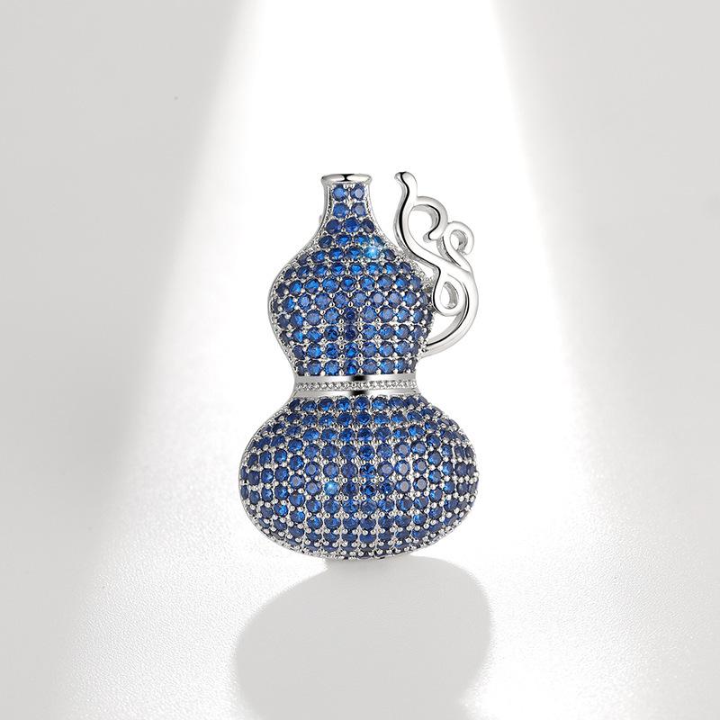 Elegant Gourd Brooch with Colorful Zirconia - Fashionable Coat Accessory Pin