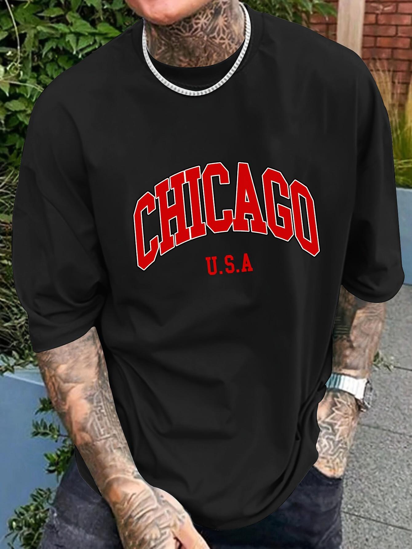 

Mens Red Chicago Design Sense Printing Sports Leisure Commuter Versatile Short Sleeve TShirt 4XL