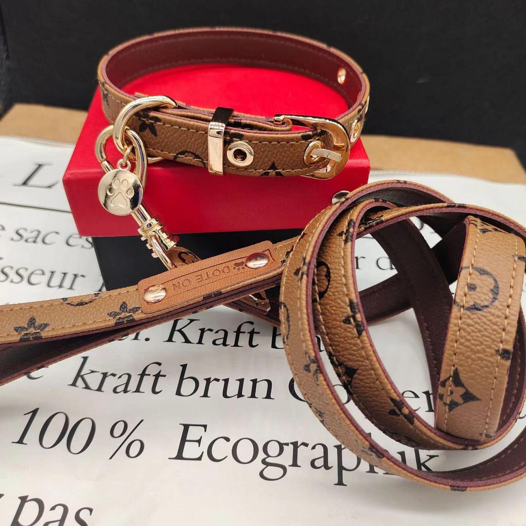 Vintage Floral Leather Pet Collar & Leash Set for Dogs and Cats