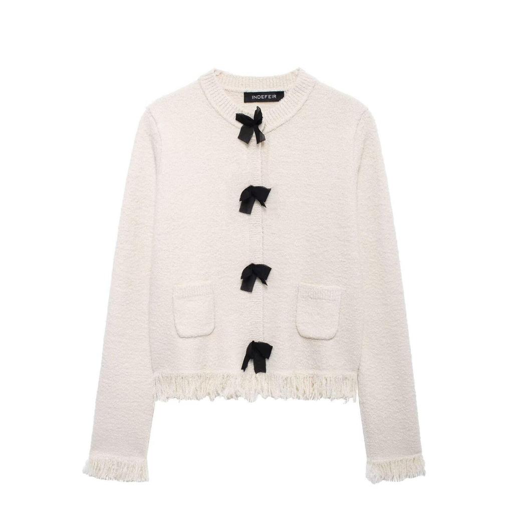 SHEIN Women's Autumn Bow Brooch Knitted Cardigan & Half Skirt Set: European-American Style.