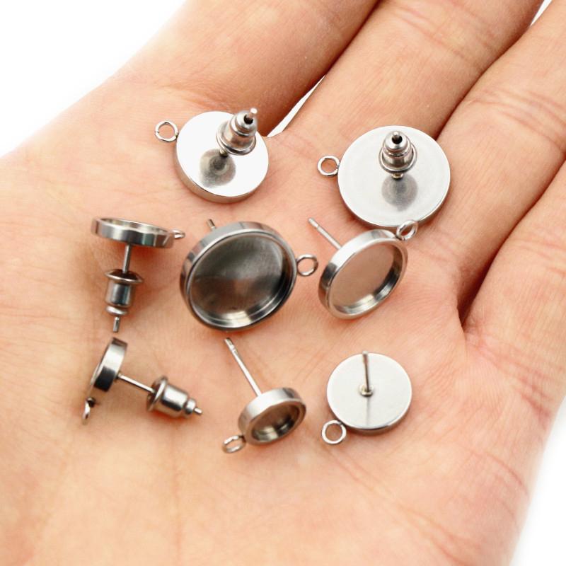 10pcs 6 8 10 12mm Stainless Steel Thicken Earring Studs,Earrings Blank Base,Fit 6-12mm Glass Cabochons DIY Jewelry Accessories