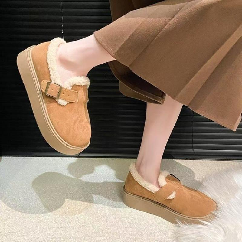 Retro Autumn and Winter Lamb Wool Women's New Fashionable Versatile Non-slip Comfortable Piled Thick-bottomed Cotton Slippers