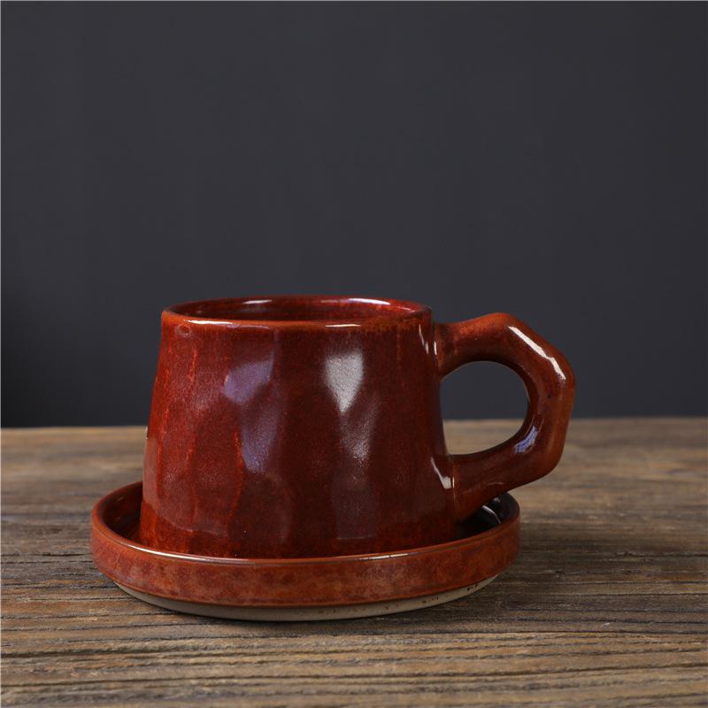 

Retro Ceramic Cup Coarse Pottery Coffee Cup And Saucer Set Creative Souvenir Vintage Milk Afternoon Tea 310ml