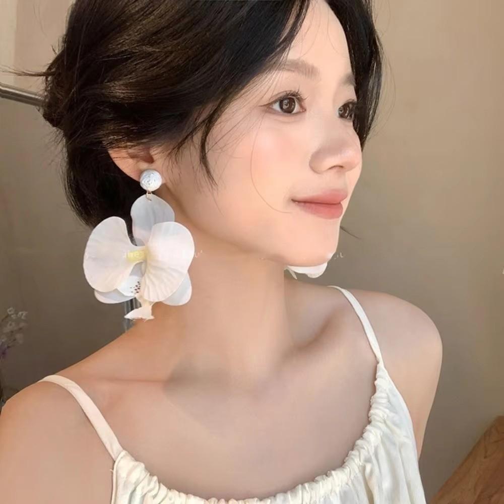 Butterfly Orchid Butterfly Orchid Earrings Alloy Simulated Flower Flower Drop Earrings Korean Style Exaggerated