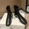 Retro Thick Heel Square Head Short Boots Women's Autumn and Winter Boots Slim Velvet Martin Boots Slim Boots