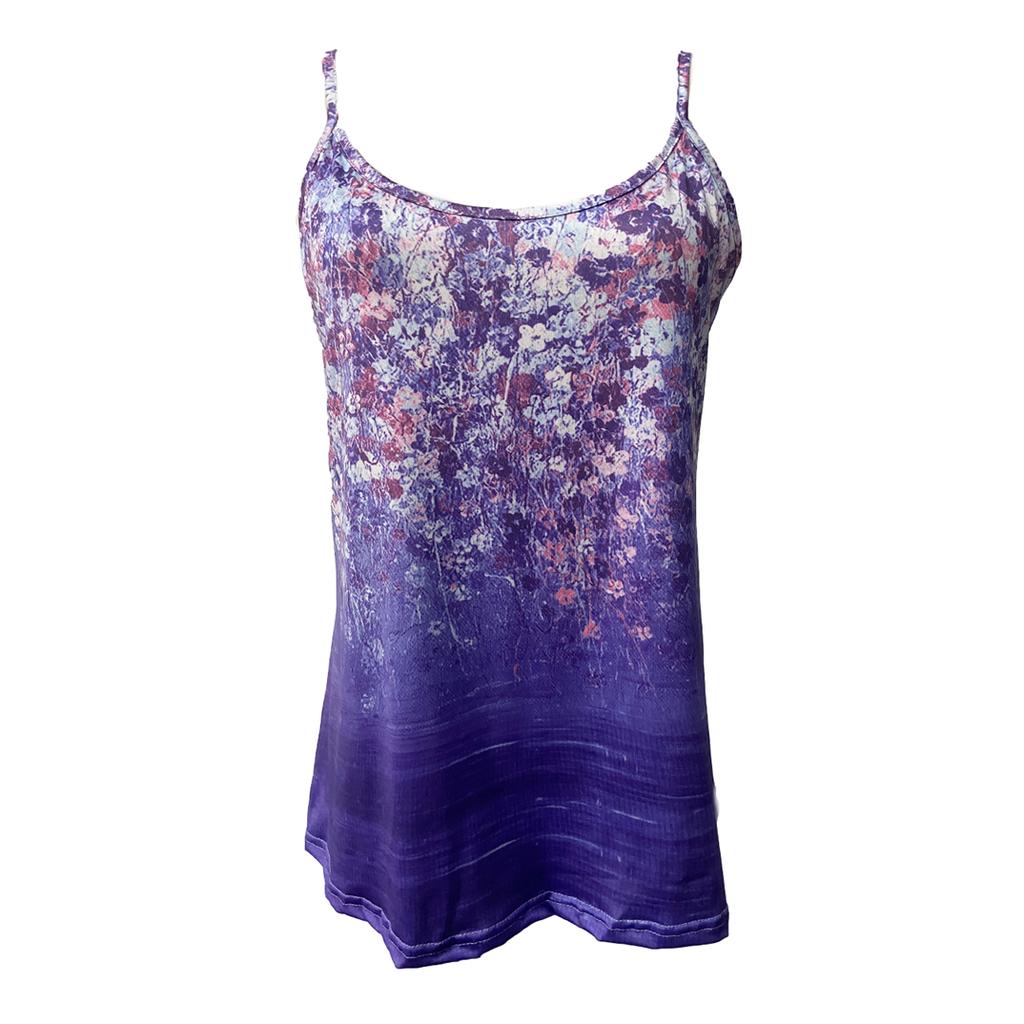 Damenmode Blumendruck Spaghetti Cami Top Lässig Ärmellos Rundhalsausschnitt Sommer Tops