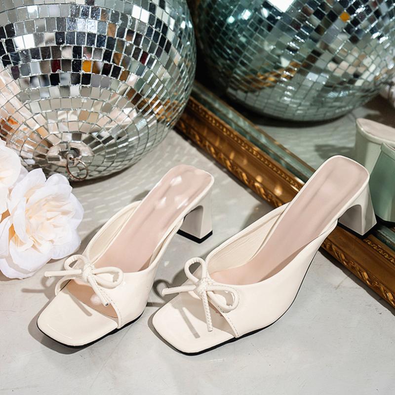 Fashion Bow High Heels Women's Slippers Casual Fashion Sandals Beach Dress Slides Pumps Designer Cozy Women Flip Flop chanclas de mujer