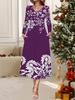 Nuovo Vestito Casual Moda Donna Autunno Inverno 2025 Stampa Fantasia Fiocco di Neve 3D Manica Lunga Scollo a V Linea ad A Vestiti Regalo di Natale