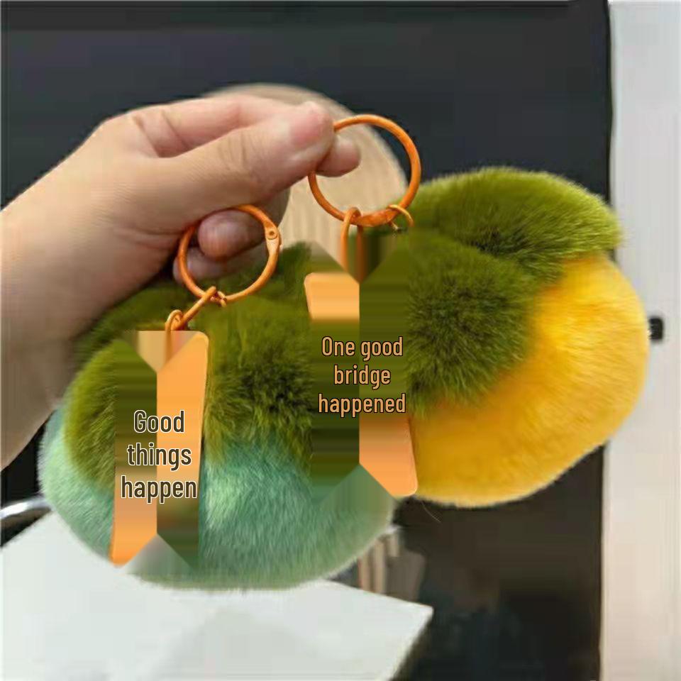 Imitation Rex Rabbit Fur Persimmon Keychain - Cute Plush Pendant Bag Accessory