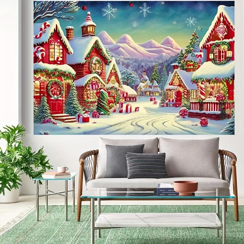 1 piece 2D Christmas Village Winter Wonderland Background Cloth - Snow View Cottage Festival Decoration and Snowflake Pattern