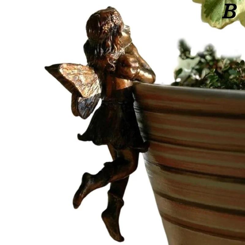 Fairy Girl Hanging Cup Resin Decoration Fairy Combination Flower Basket Edge Decoration Garden Pot Ornaments