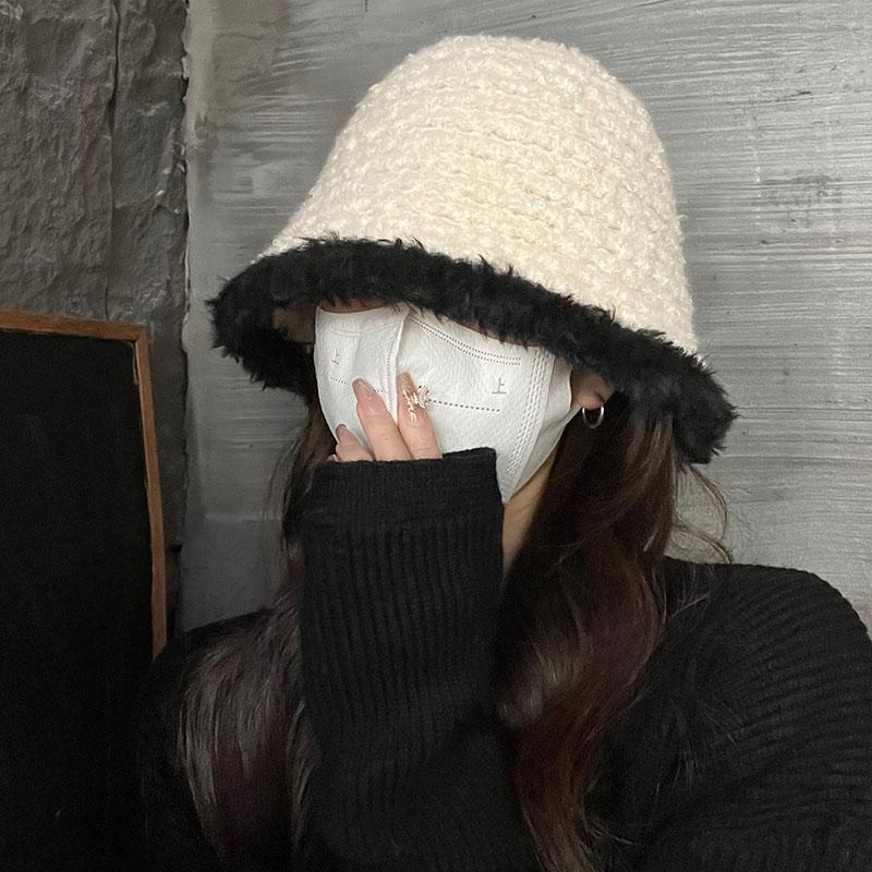 Plush fisherman's hat children's autumn and winter versatile thermal basin hat big head circumference cover face small bucket hat