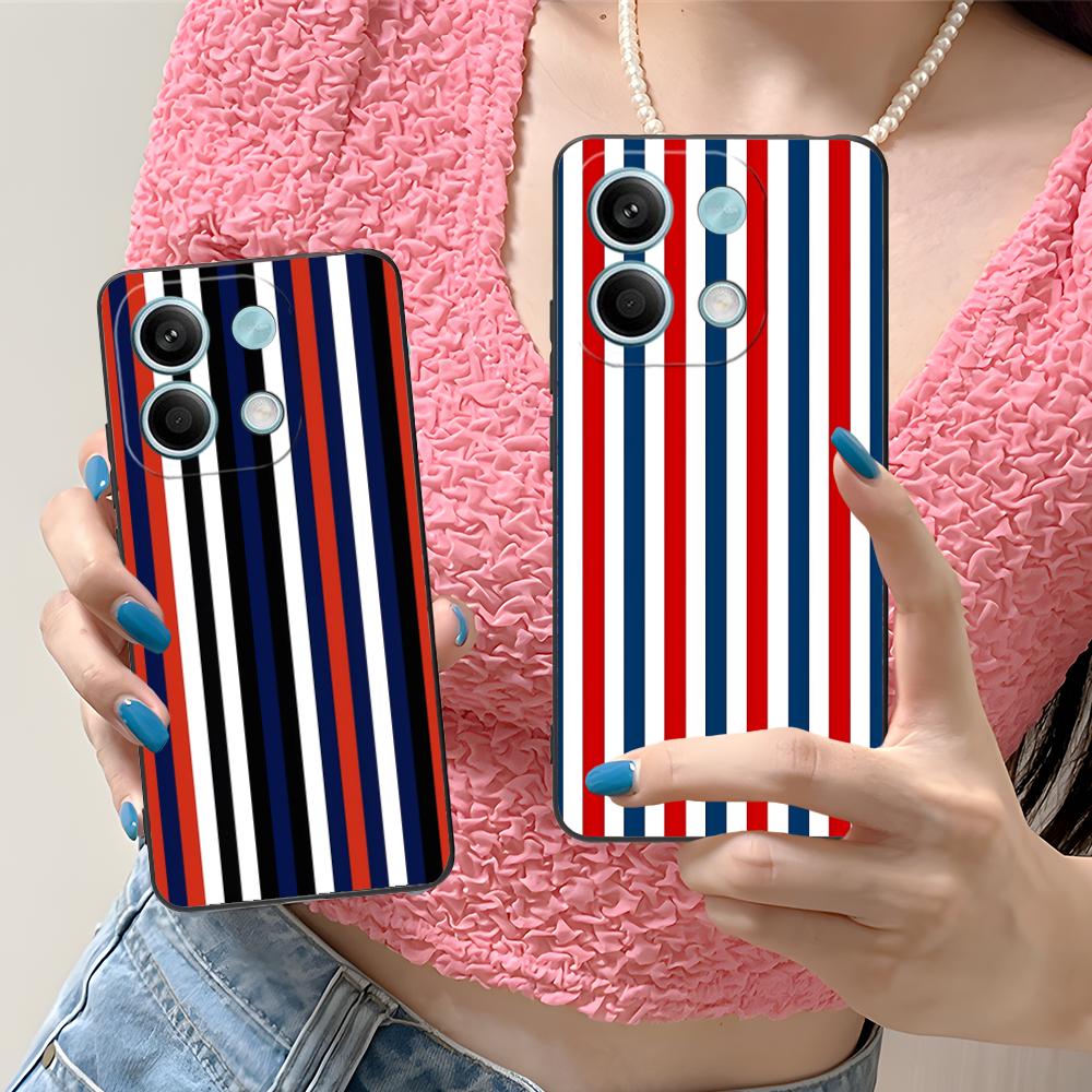 Red Blue Stripe Mobile Phone Case for Xiaomi Redmi Note 14 13 12 11 S Pro Plus 4G 5G Colorful Printing Cover Pretty Luxury Cover