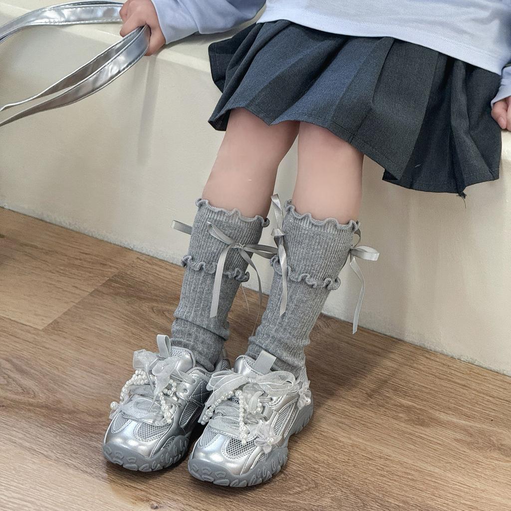 2025 Summer New Classmates Girls Pearl Bow Flower Sneakers Single Mesh Breathable Princess Moral Training Shoes