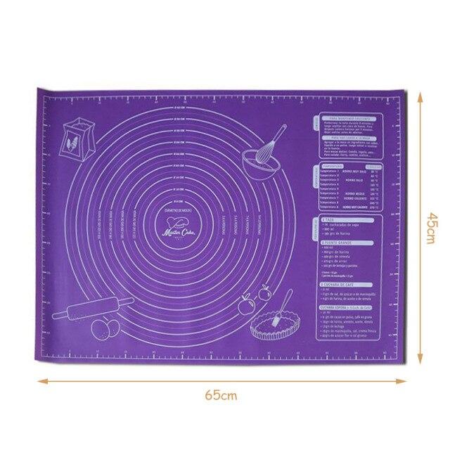 

Силиконовый противень для раскатывания теста, коврик для выпечки помадки, антипригарный, с масштабируемым инструментом для выпечки 45*60cm фиолетовый