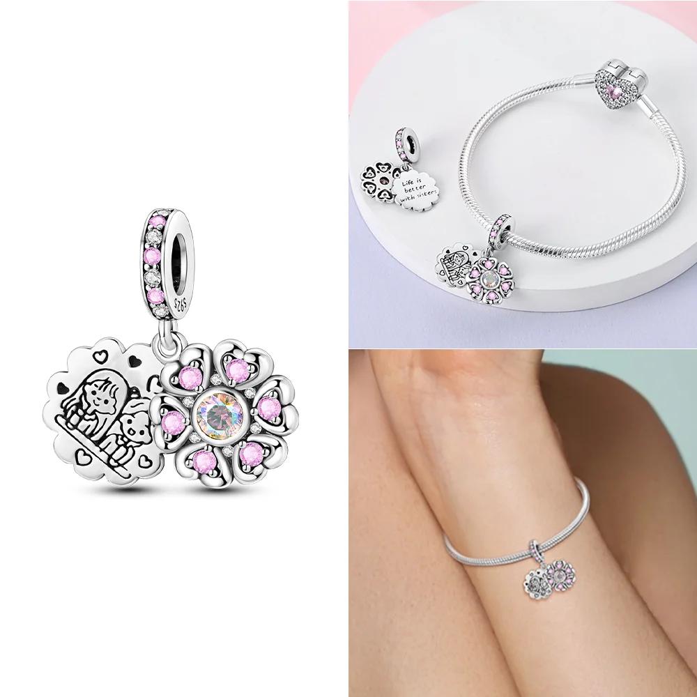 Oryginalne Miedziane Cyrkoniowe Koraliki w Kształcie Serca Kolorowy Kwiatek Kokarda Zawieszka Charms Pasuje do Bransoletki Naszyjnika DIY Wykwintna Biżuteria Prezent