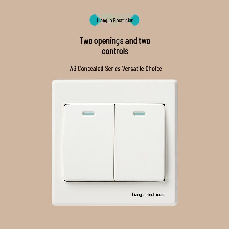 A6 Double-Opening Single/Double-Pole Multi-Control Switch Socket Panel - White