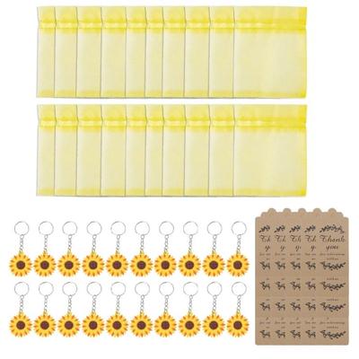 20 Sets Sunflower Keychains Organza Bag Thank You Kraft Tags School Rewards Gift