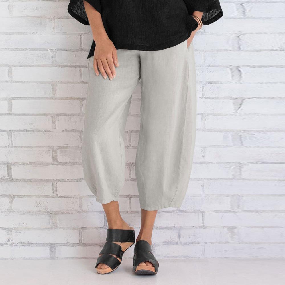 Women's High Waist Loose Fit Cotton Cropped Pants Casual Wide Leg Trousers