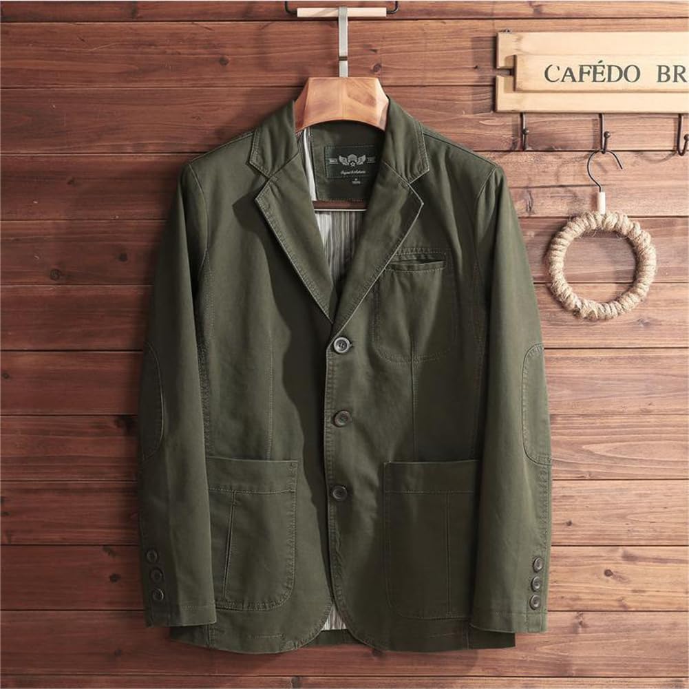 Blazer Tailored Jacket Cotton Suit Jacket Coat Formal Slim Plain Business Casual Commuting Large Size HS29 Military [ZANBANG] Men's Men's (3XL, Green)