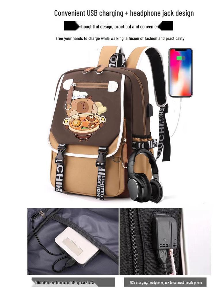 Capybara Backpack: Cute, Funny, Large Capacity, Stain-Resistant, Multifunctional for Middle School Girls