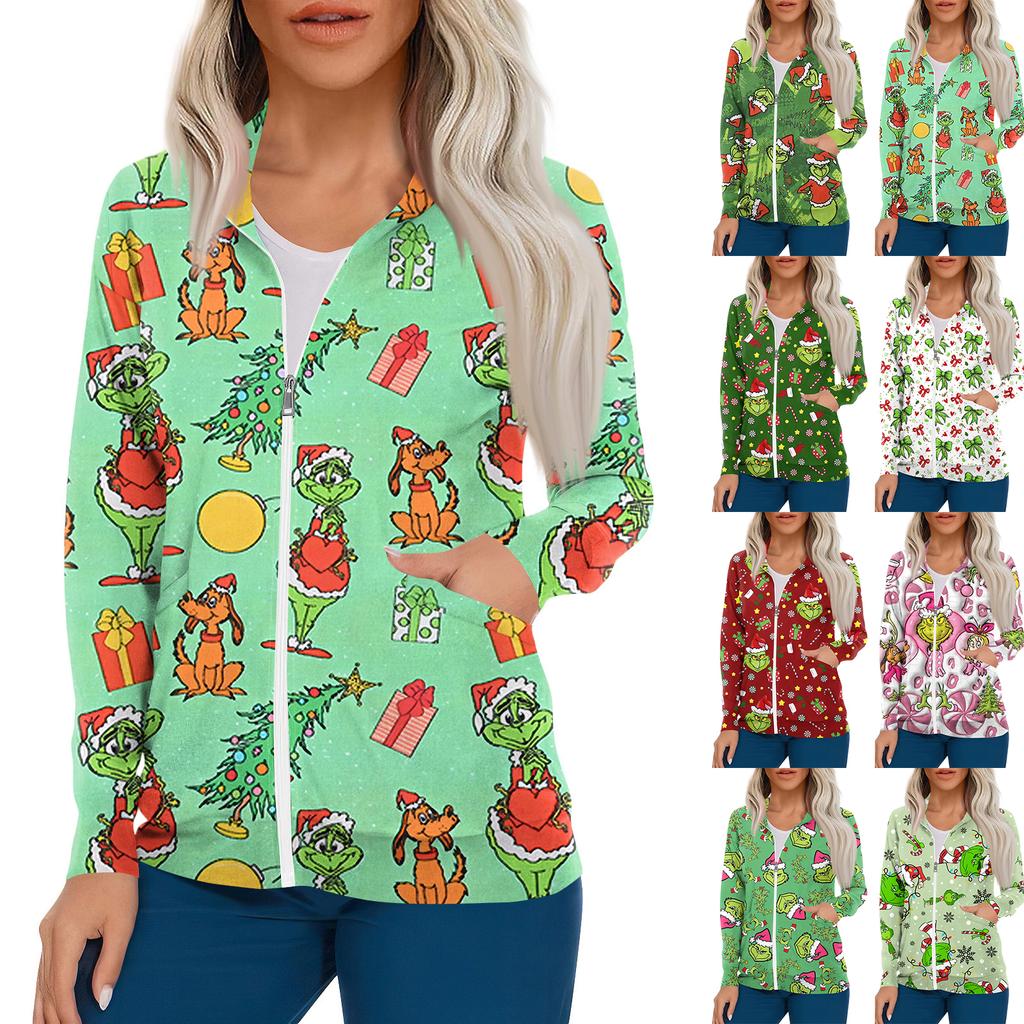 Women Long Sleeve Pattern Pocket Working Stand-up Collar Single-breasted Protective Overalls Cardigan Jacket Top